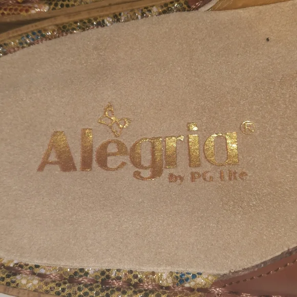 ALEGRIA Enmeshed Slide Sandals Floral Gold Peach Sage Green Tan EU 39 US 9 - Picture 6 of 11